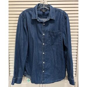 Forever‎ 21 Men Blue Denim Long Sleeve Button Up Shirt Size Sm Cotton Pocket